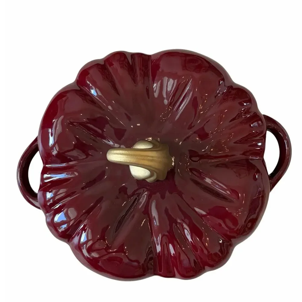 Smith & Clark Ironworks Pumpkin Dutch Oven 4qt Cast Iron Dark Red Enamel NEW